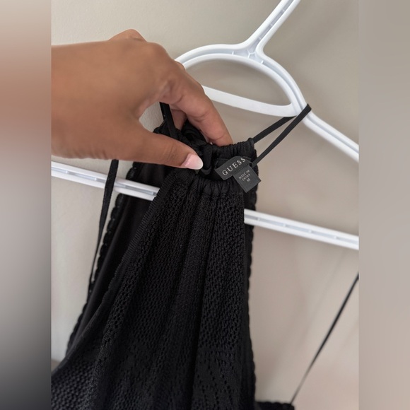 GUESS black high-low halter dress with lacy detailing and train skirt size M - Picture 6 of 6